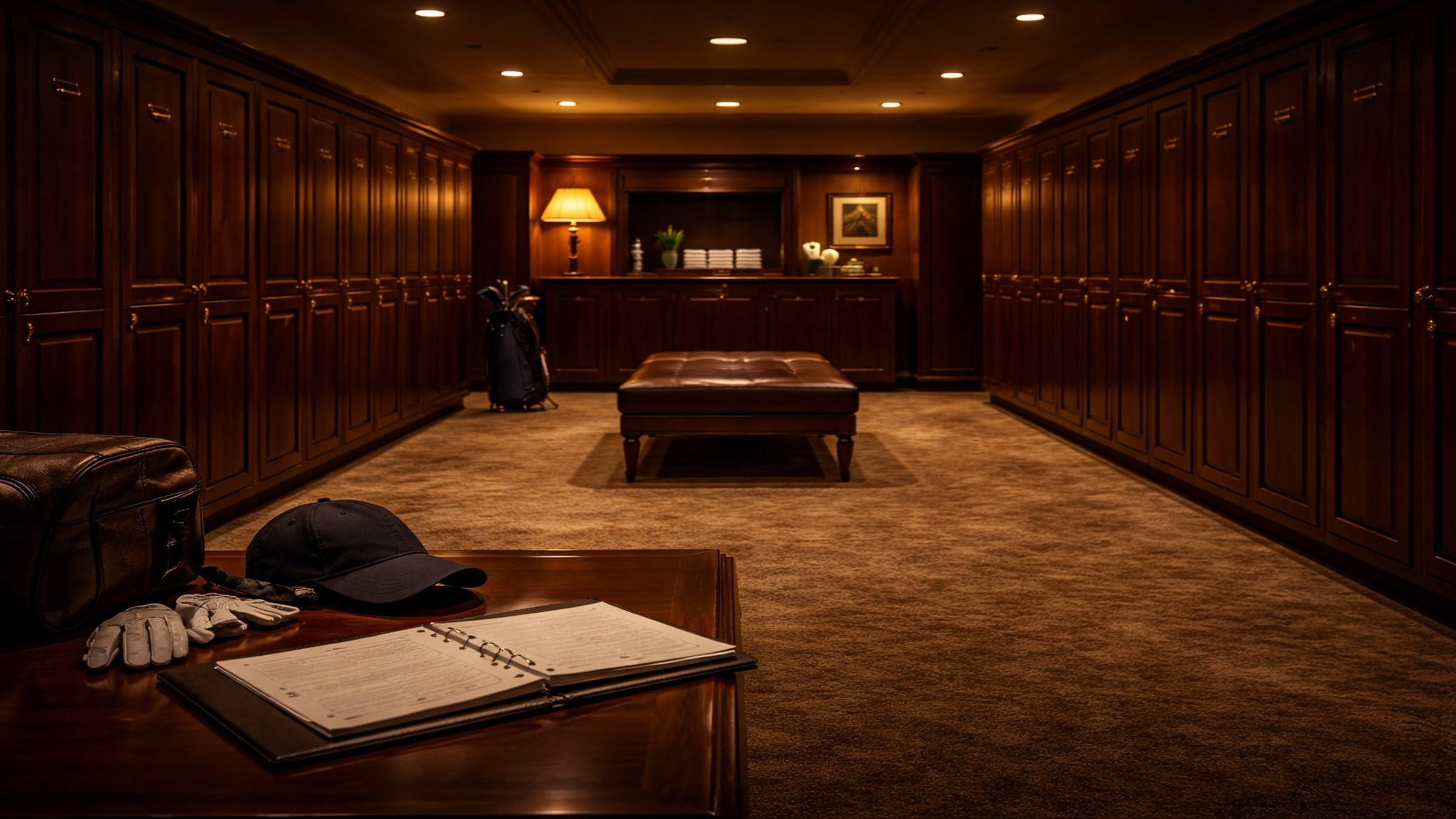 Private club locker room with membership roster