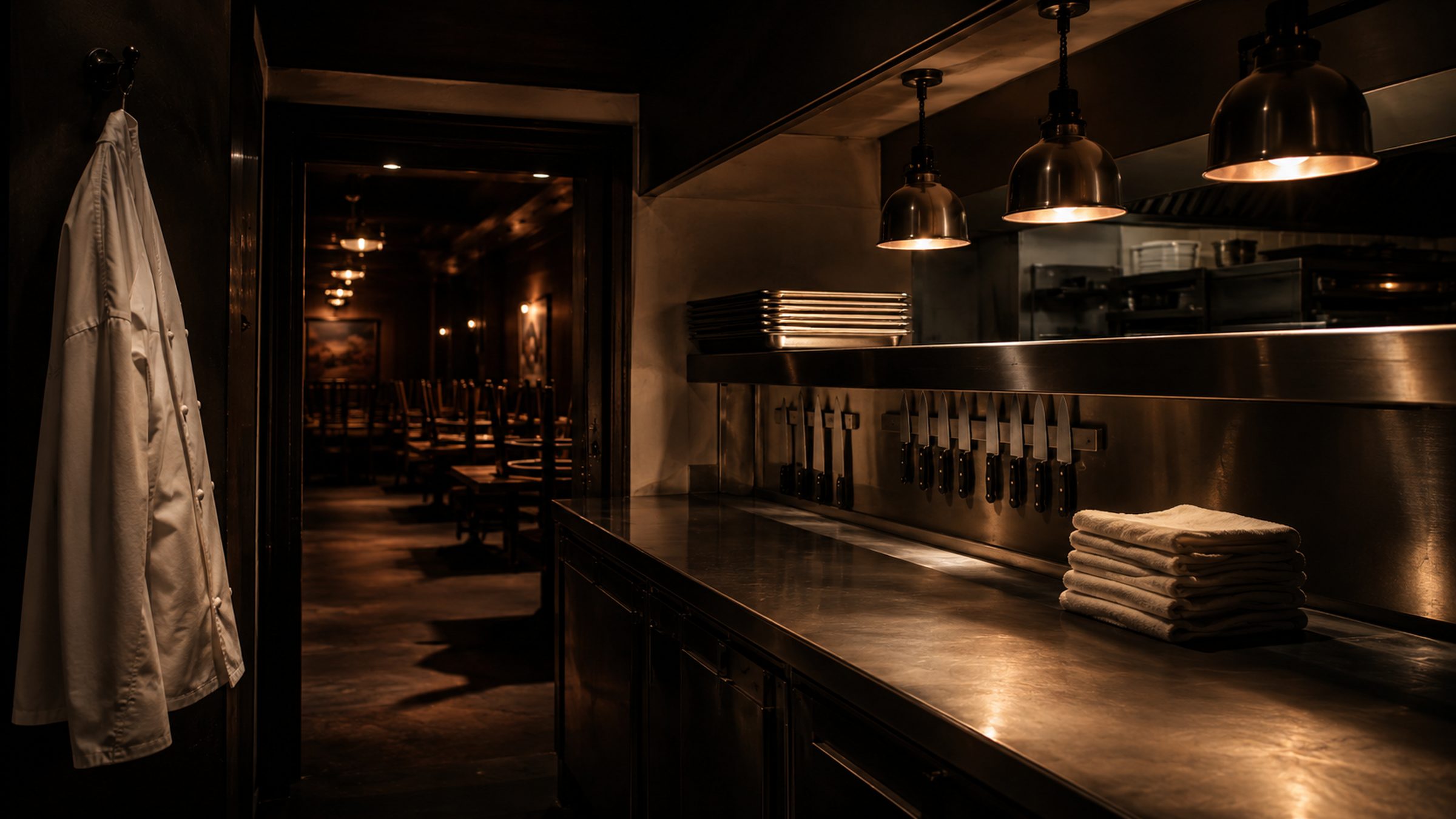 Private club kitchen pass after dinner service